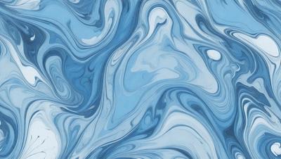 The primary subject of the image is a blue and white swirling pattern, which appears to be a painting or a digital artwork. The setting is a blue background, and the visual style is a combination of photo and digital art. The dominant colors are blue and white, creating a calming and soothing atmosphere.