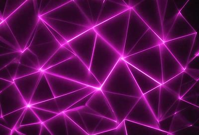 The primary subject of the image is a purple, pink, and white geometric pattern. The setting is a dark background, which contrasts with the bright colors of the pattern. The visual style is a combination of digital art and illustration, creating a unique and eye-catching design. The dominant colors in the image are purple, pink, and white, giving the pattern a vibrant and lively appearance.