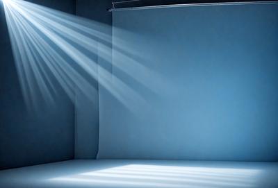 The primary subject of the image is a blue wall with a white background. The setting is a room with a blue wall and a white background. The visual style is a photo, and the colors and mood are predominantly blue and white, creating a calm and serene atmosphere.