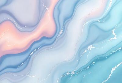The primary subject of the image is a blue and white marbled wall. The setting is a room with a blue and white marbled wall, which serves as the background. The visual style is a digital art, illustration, or drawing, as the marbled wall appears to be a pattern or texture. The dominant colors are blue and white, creating a calm and soothing atmosphere.