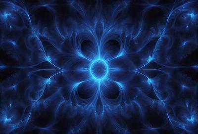 The primary subject of the image is a blue, swirling, and circular pattern. The setting is a dark background, which contrasts with the vibrant blue color of the pattern. The visual style appears to be a digital art or illustration, as the swirling pattern is intricately detailed and the overall atmosphere is dynamic and captivating.