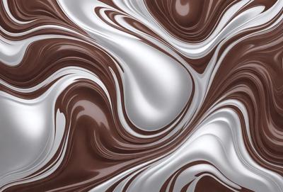 The primary subject of the image is a close-up of a chocolate and white swirl pattern. The setting is a surface with a patterned design, possibly a wall or a piece of art. The visual style appears to be a combination of a photo and digital art, creating a unique and intricate design. The colors and mood of the image are predominantly brown and white, with a sense of depth and complexity in the swirl pattern.