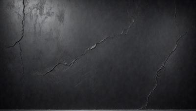 The primary subject of the image is a black surface with a cracked and worn appearance. The setting is a dark room, and the visual style is a close-up of the black surface. The colors and mood of the image are dark and moody, with the black surface being the dominant color.