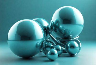 The primary subject of the image is a collection of blue glass balls. The setting is a blue background, which creates a visually appealing contrast with the glass balls. The visual style is a combination of photo and digital art, as the glass balls appear to be floating in the air. The colors and mood of the image are predominantly blue, giving it a calm and serene atmosphere.