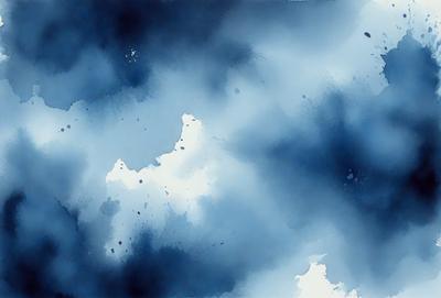 The primary subject of the image is a blue cloudy sky. The setting is a cloudy blue sky with some white clouds. The visual style is a painting, which gives the image a more artistic and creative appearance. The dominant colors are blue and white, creating a calm and serene atmosphere.