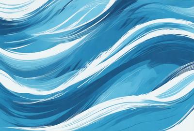 The primary subject of the image is a blue ocean with white waves. The setting is the ocean, and the visual style is a digital art or illustration. The dominant colors are blue and white, creating a serene and calming atmosphere.