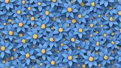 The primary subject of the image is a close-up of a blue flower with yellow centers. The setting is a blue background, which creates a visually appealing contrast with the flower. The visual style is a combination of a photo and digital art, as the flower is depicted in a detailed and realistic manner. The dominant colors are blue and yellow, creating a calm and soothing atmosphere.