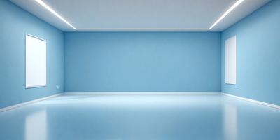 The primary subject of the image is a blue wall with a white border. The setting is a room with a blue wall, and the visual style is a photo. The dominant colors are blue and white, creating a calm and serene atmosphere.