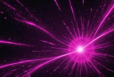 The primary subject of the image is a bright pink light, which appears to be a neon light or a light source. The light is surrounded by a purple background, creating a visually striking scene. The visual style of the image is a combination of a photo and digital art, as it captures the light's movement and intensity. The colors and mood of the image are predominantly pink and purple, giving it a vibrant and energetic atmosphere.