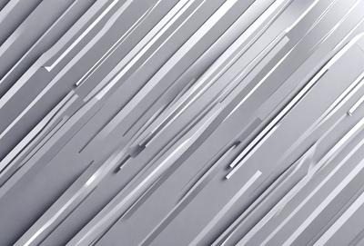 The primary subject of the image is a pattern of silver stripes, which are arranged in a visually appealing manner. The setting is a white background, which provides a clean and minimalist appearance. The visual style is a combination of digital art and illustration, creating a modern and contemporary look. The colors and mood of the image are predominantly silver and white, giving it a sleek and sophisticated feel.