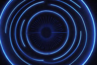 The primary subject of the image is a blue circle with a yellow center. The setting is a dark background, and the visual style appears to be a digital art or illustration. The dominant colors are blue and yellow, creating a vibrant and lively atmosphere.
