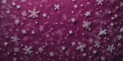 The image features a purple background with a pattern of snowflakes scattered across it. The snowflakes are of various sizes and are positioned in different orientations, creating a visually appealing and festive atmosphere. The primary subject of the image is the snowflakes, which are the main focus and draw attention to the purple background. The visual style of the image is a combination of digital art and illustration, with the snowflakes appearing as if they are floating in the air. The colors and