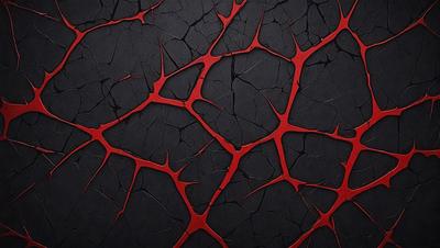 The primary subject of the image is a close-up of a black surface with red streaks, resembling a piece of art or a textured wall. The setting appears to be a dark room, and the visual style is a combination of a photo and a digital art or illustration. The dominant colors are red and black, creating a bold and striking atmosphere.