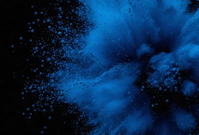 The primary subject of the image is a blue cloud, which is the main object, scene, or focus of the image. The setting or background is a dark blue sky, and the visual style appears to be a digital art or illustration. The dominant colors in the image are blue and black, creating a moody and dramatic atmosphere.