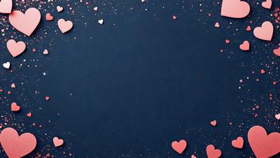 The primary subject of the image is a blue background with a pattern of hearts. The hearts are scattered across the background, creating a visually appealing and playful scene. The setting appears to be a dark room, with the hearts being the main focus of the image. The visual style is a combination of digital art and illustration, as the hearts are arranged in a creative and artistic manner. The colors and mood of the image are predominantly dark, with the hearts providing a touch of brightness and warmth.