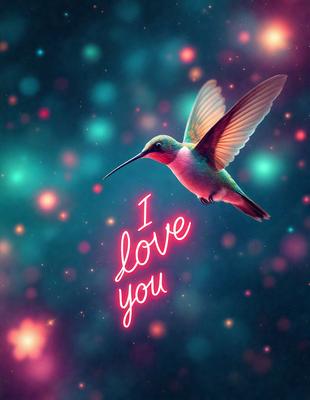 The primary subject of the image is a pink and green butterfly flying in a colorful, neon-lit environment. The setting appears to be a space with a vibrant, luminous background. The visual style of the image is a combination of digital art and illustration, creating a unique and eye-catching scene. The dominant colors in the image are pink and green, which contribute to the overall cheerful and lively atmosphere.