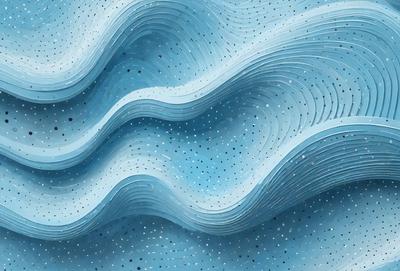 The primary subject of the image is a blue wave, which is the main object, scene, or focus of the image. The setting/background features a blue surface, which could be a wall, a painting, or a digital artwork. The visual style of the image is digital art, as it appears to be a computer-generated or digitally created piece. The dominant colors in the image are blue and white, creating a calm and serene atmosphere.