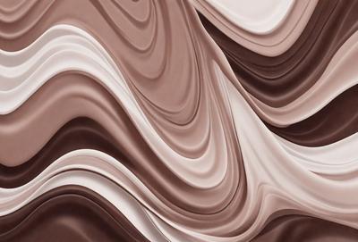 The primary subject of the image is a close-up of a chocolate-colored patterned wallpaper. The setting is a room with a wall adorned with the patterned wallpaper. The visual style is a close-up of the wallpaper, showcasing its intricate design. The colors and mood of the image are predominantly brown and earthy tones, creating a warm and cozy atmosphere.