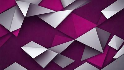 The primary subject of the image is a purple wall with a pattern of triangles. The setting is a room with a purple wall, and the visual style appears to be a combination of digital art and illustration. The dominant colors are purple and gray, creating a moody atmosphere.