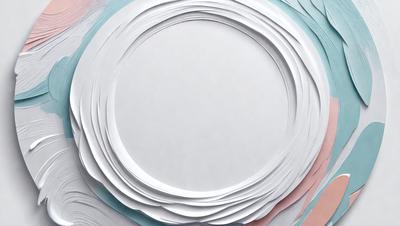 The primary subject of the image is a white plate with a hole in the center. The plate is placed on a pink surface, which adds a contrasting color to the scene. The visual style of the image is a combination of photo and digital art, creating a unique and artistic representation of the white plate. The colors and mood of the image are predominantly pink and white, giving it a warm and inviting atmosphere.