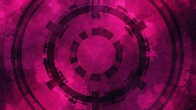The primary subject of the image is a large, circular, pink design with a purple background. The setting appears to be a painting or a digital artwork, as the colors and mood are vibrant and bold. The visual style is a mix of artistic and digital elements, creating a unique and eye-catching piece.
