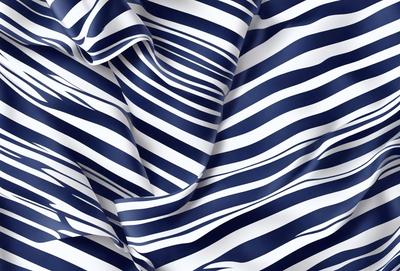 The primary subject of the image is a blue and white striped fabric. The setting is a close-up of the fabric, showcasing its intricate pattern. The visual style is a detailed, up-close view of the fabric, which gives it a textured and artistic appearance. The colors and mood of the image are predominantly blue and white, creating a calm and sophisticated atmosphere.