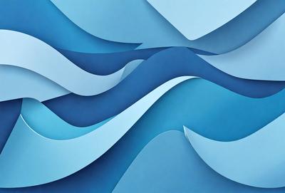 The primary subject of the image is a blue ocean with waves. The setting is a blue background, and the visual style is a digital art or illustration. The dominant colors are blue and white, creating a calm and serene atmosphere.