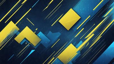 The primary subject of the image is a yellow square, which is part of a larger blue and yellow pattern. The setting is a dark blue background, and the visual style appears to be a digital art or illustration. The dominant colors are yellow and blue, creating a vibrant and energetic atmosphere.