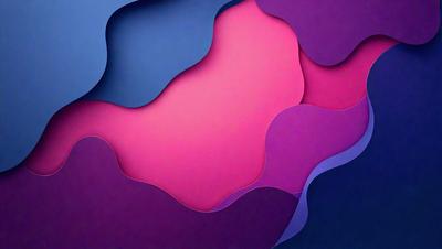 The primary subject of the image is a purple and pink abstract art piece. The setting is a wall, and the visual style appears to be a combination of digital art and illustration. The dominant colors in the image are purple and pink, creating a vibrant and lively atmosphere.