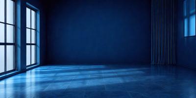 The primary subject of the image is a blue wall with a blue floor. The setting is a room with a blue wall and a blue floor, creating a cohesive and visually appealing environment. The visual style of the image is a photo, capturing the blue wall and floor in detail. The colors and mood of the image are predominantly blue, creating a calm and serene atmosphere.