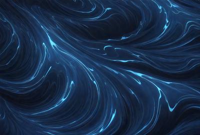 The primary subject of the image is a blue, swirling, and flowing pattern. The setting is a dark blue background, which contrasts with the swirling pattern. The visual style is a digital art or illustration, creating a dynamic and captivating scene. The dominant colors are blue and black, giving the image a calm and serene atmosphere.
