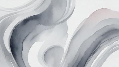 The primary subject of the image is a painting of a wave. The setting is a white background, and the visual style appears to be a watercolor painting. The dominant colors in the painting are shades of blue and gray, creating a calm and serene atmosphere.