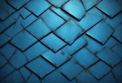 The primary subject of the image is a blue tile wall with a patterned design. The setting is a room with a blue tile wall as the main focus. The visual style is a combination of a photo and digital art, creating a unique and intricate design. The dominant colors are blue and grey, giving the wall a modern and sophisticated appearance.