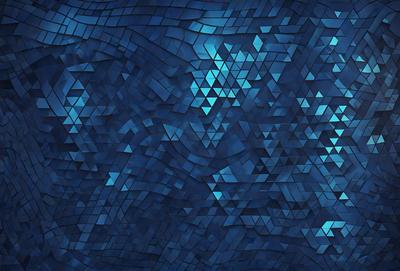 The primary subject of the image is a blue and white geometric pattern. The setting is a blue background, and the visual style appears to be a digital art or illustration. The dominant colors are blue and white, creating a calm and soothing atmosphere.