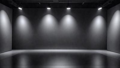 The primary subject of the image is a large, empty room with a white wall. The room is illuminated by three lights, creating a bright and clean atmosphere. The setting is a simple, unoccupied space, with no other objects or distractions visible. The visual style of the image is a black and white photo, which adds a sense of timelessness and elegance to the scene. The colors and mood of the image are predominantly neutral, with the white wall and lights creating a sense of simplicity and tran