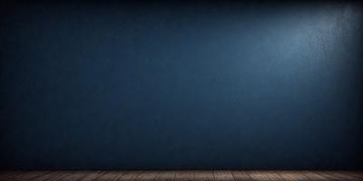 The primary subject of the image is a blue wall with a wooden floor. The setting is a room with a blue wall, and the visual style is a photo. The dominant colors are blue and brown, creating a calm and serene atmosphere.