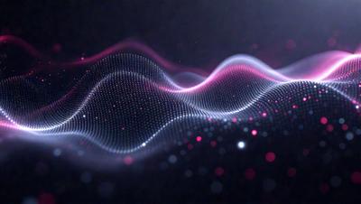The primary subject of the image is a pink and white wave pattern. The setting is a dark background, which contrasts with the bright colors of the wave pattern. The visual style is a digital art or illustration, as the wave pattern appears to be a digital creation. The dominant colors are pink and white, creating a vibrant and lively atmosphere.