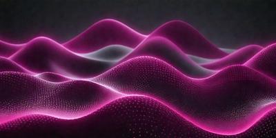 The primary subject of the image is a series of pink and purple waves, which are part of a digital art or illustration. The setting is a dark background, which contrasts with the bright colors of the waves. The visual style is a combination of digital art and illustration, creating a unique and eye-catching pattern. The dominant colors are pink and purple, giving the image a vibrant and lively atmosphere.
