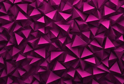 The primary subject of the image is a large, purple wall with a pattern of triangles. The setting is a room with a purple background, and the visual style appears to be a combination of digital art and illustration. The dominant colors are purple and pink, creating a warm and inviting atmosphere.