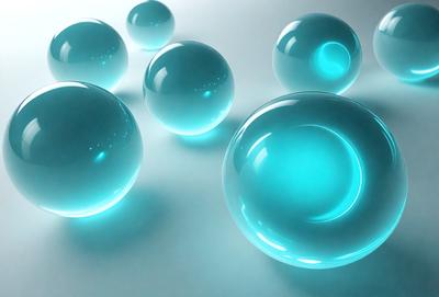 The primary subject of the image is a group of blue glass balls. They are arranged on a white surface, which could be a table or a wall. The setting appears to be a studio or a workspace, as the focus is on the artistic arrangement of the glass balls. The visual style of the image is a combination of photography and digital art, as the blue glass balls are captured in a close-up shot, and the overall atmosphere is one of creativity and artistic expression.