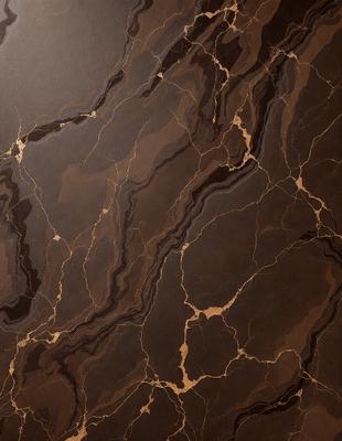 The primary subject of the image is a marble countertop with a brown and gold color scheme. The setting is a kitchen, and the visual style is a close-up of the marble countertop. The colors and mood of the image are warm and inviting, with the marble countertop adding a touch of elegance and sophistication to the kitchen.