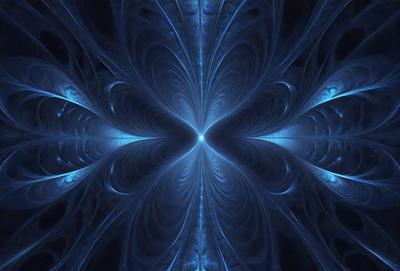 The primary subject of the image is a blue, swirling, and intricate pattern. The setting is a dark blue background, which contrasts with the vibrant blue pattern. The visual style appears to be a digital art or illustration, as the pattern is detailed and complex. The colors and mood of the image are predominantly blue, creating a sense of depth and tranquility.