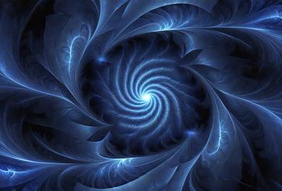 The primary subject of the image is a spiral pattern, which is the main object, scene, or focus of the image. The spiral pattern is set against a blue background, creating a visually striking contrast. The spiral pattern is depicted in a digital art style, giving it a modern and dynamic appearance. The overall atmosphere of the image is one of intrigue and beauty, as the spiral pattern is the main visual element in the composition.