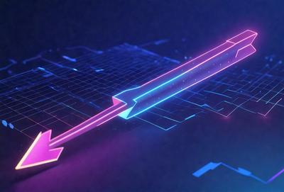 The primary subject of the image is a neon-colored arrow, which is the main object, scene, or focus of the image. The arrow is displayed against a dark blue background, giving it a striking and vibrant appearance. The visual style of the image is digital art, as it is a computer-generated representation of the arrow. The colors and mood of the image are predominantly pink and blue, creating a sense of energy and movement.