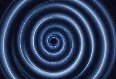The primary subject of the image is a spiral pattern, which is a blue swirl. The setting is a black background, and the visual style appears to be a digital art or illustration. The dominant colors are blue and black, creating a sense of depth and intrigue in the spiral pattern.