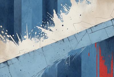 The primary subject of the image is a painting or drawing of a wall with a blue and white color scheme. The setting is a wall with a blue and white color scheme. The visual style is a painting or drawing, which gives the image a more artistic and creative appearance. The colors and mood of the image are predominantly blue and white, creating a calm and serene atmosphere.