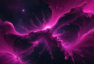 The primary subject of the image is a pink, swirling, and flowing object that resembles a galaxy or a nebula. The setting is a dark, starry sky, with the pink object as the main focus. The visual style is a combination of digital art and illustration, creating a unique and captivating scene. The colors and mood of the image are predominantly pink, which gives it a warm and dreamy atmosphere.