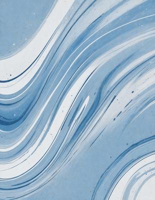 The primary subject of the image is a blue and white ocean wave. The setting is the ocean, with the wave crashing against the surface. The visual style is a digital art or illustration, creating a dynamic and vibrant scene. The dominant colors are blue and white, giving the image a calming and serene atmosphere.