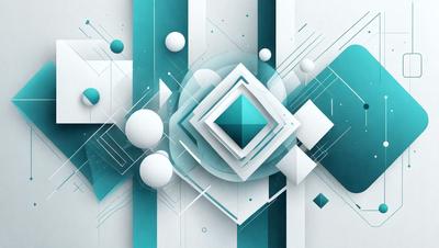 The primary subject of the image is a blue and white geometric design, which appears to be a digital art or illustration. The setting is a white background, and the visual style is modern and abstract. The dominant colors are blue and white, creating a clean and sophisticated atmosphere.