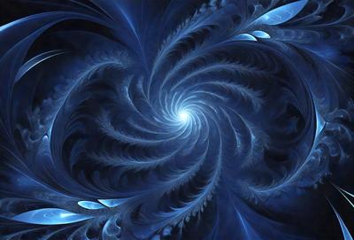 The primary subject of the image is a spiral pattern, which is the main object, scene, or focus of the image. The spiral pattern is set against a blue background, creating a visually striking contrast. The image is a digital art piece, showcasing the artist's creativity and skill in designing intricate patterns. The dominant colors in the image are blue and white, giving it a calm and serene atmosphere.